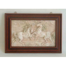 PANNELLO CON DUE CAVALLI CON CORNICE IN LEGNO PANNELLO CON DUE CAVALLI CON CORNICE IN LEGNO