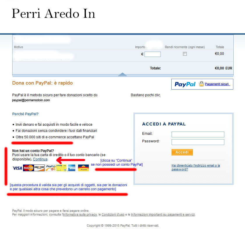 Istruzioni pagamento senza conto PayPal